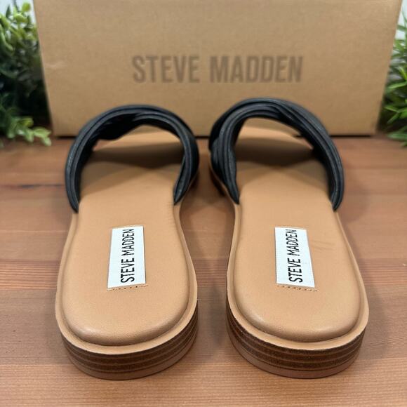 Steve Madden Women's Limitt Textured Black Slide Sandals Size 6 - Picture 5 of 6